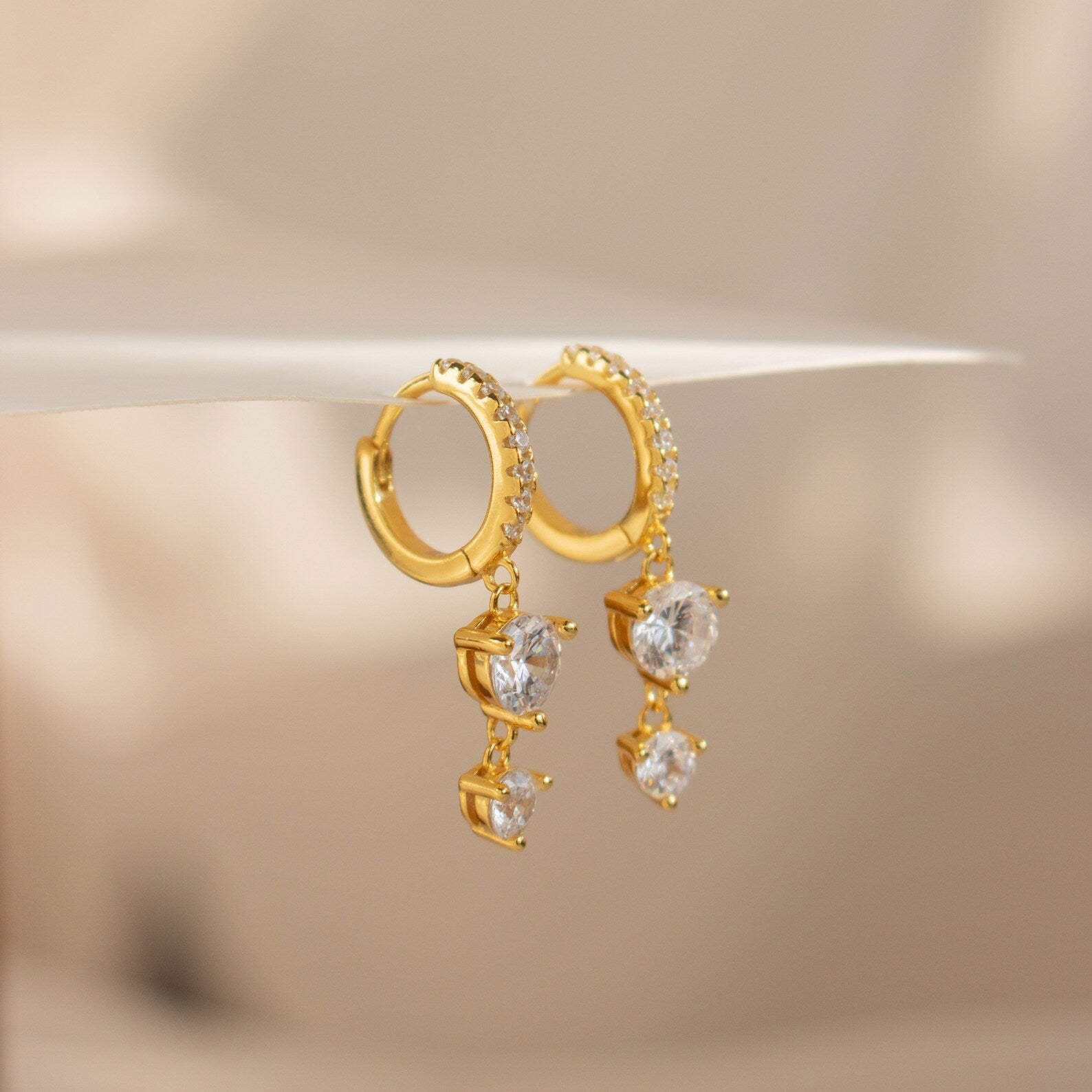 Sparkle and Sophistication: Caroline Pave Drop Huggie Hoops 18K Gold
